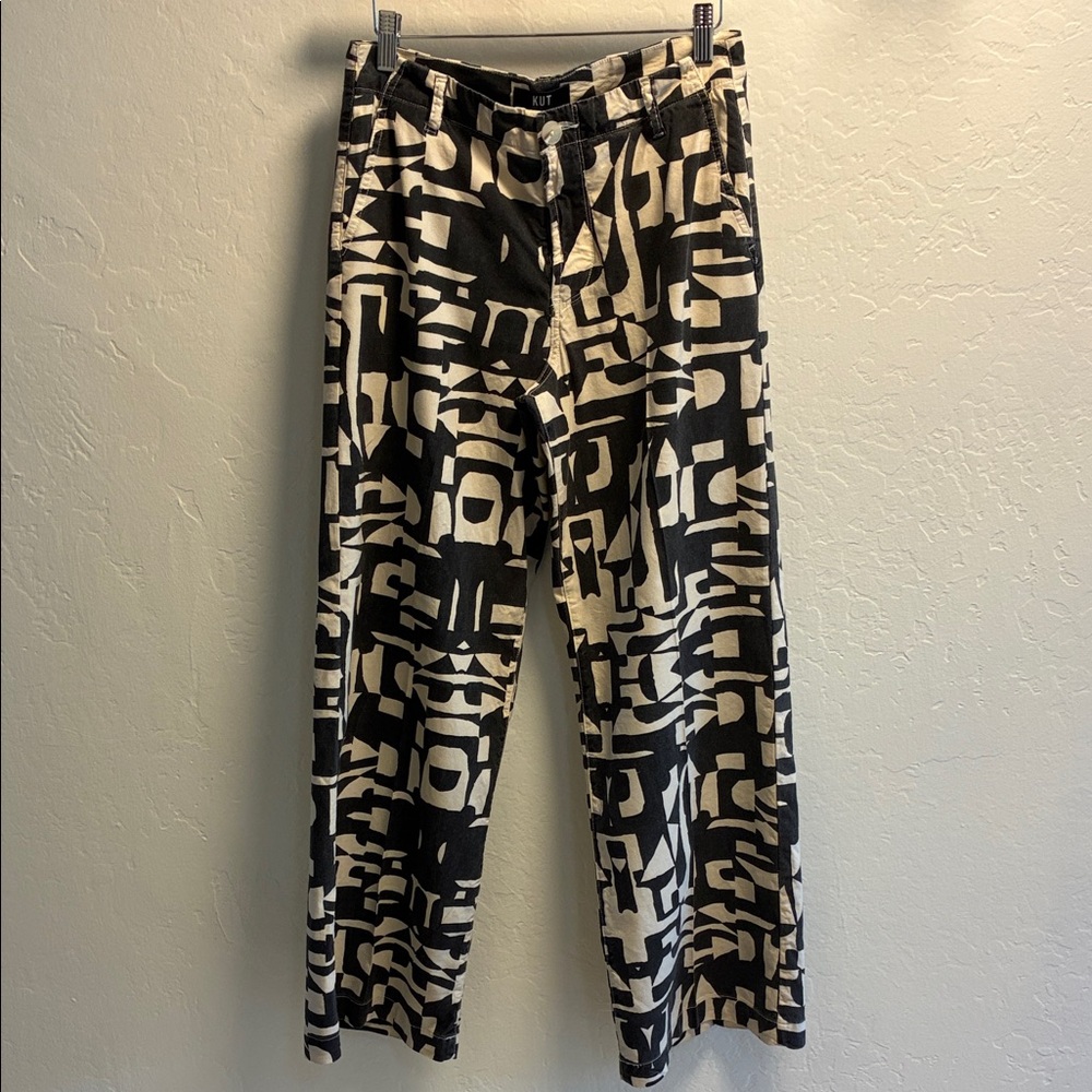 Kut From The Kloth Black and Cream Abstract Pants Size 2